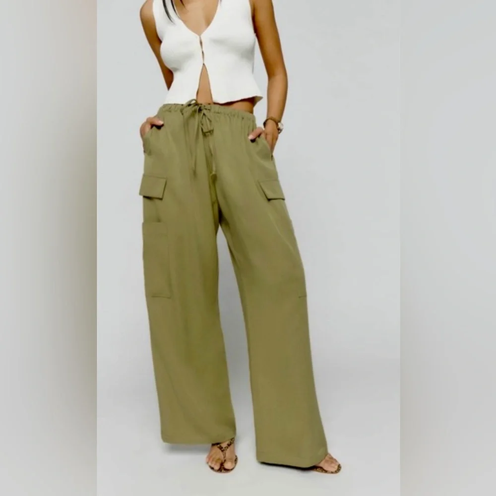 Reformation Olive Twill Wide Leg Pants - Picture 1 of 7